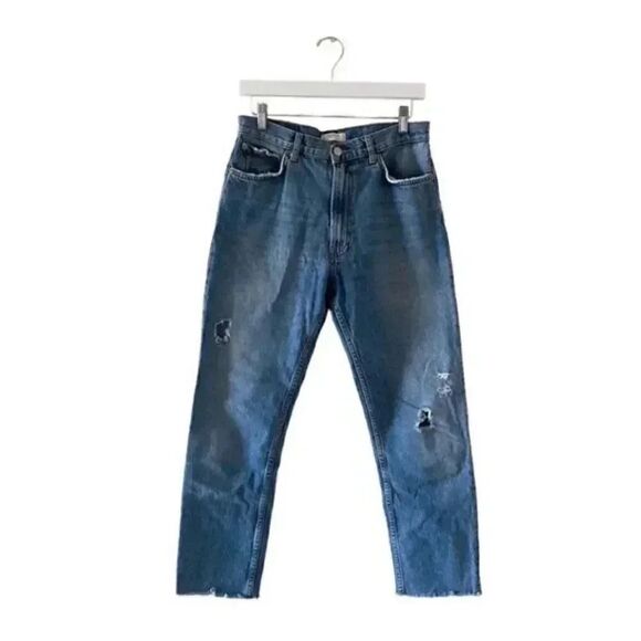 Zara Women’s Blue Denim Distressed Raw Hem Y2K Straight Ankle  Jeans SZ 6 #1132 - Picture 1 of 10
